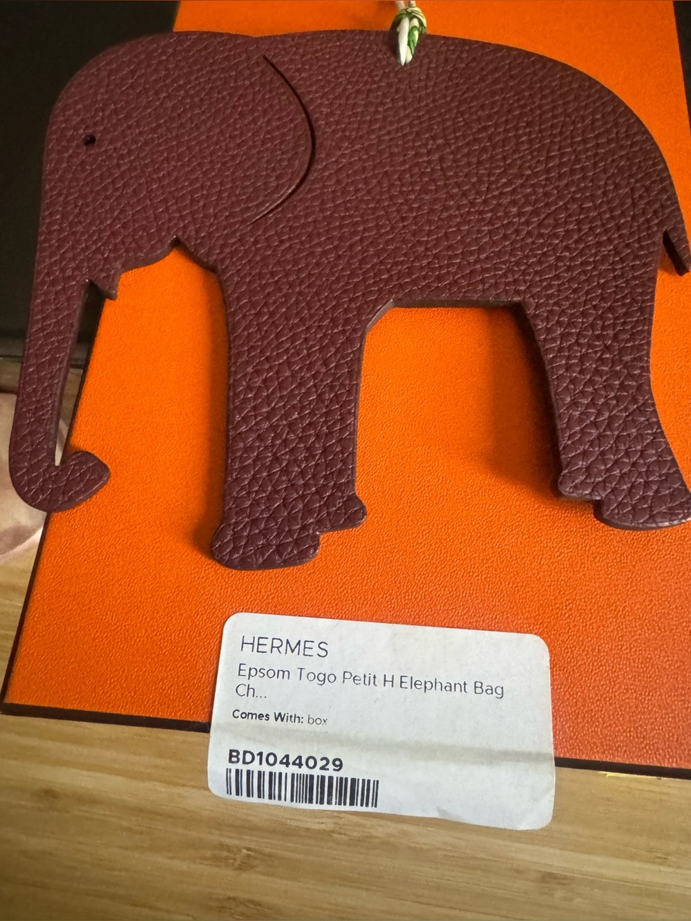 HERMES Petite Plum and Dark Blue Leather Elephant Bag Charm